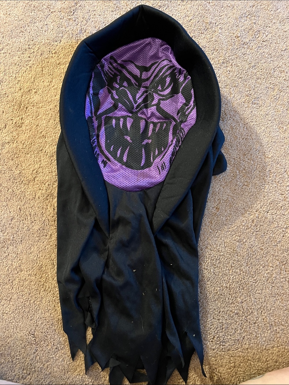 Kids Black Hooded Costume Cloak with Purple Monster Face